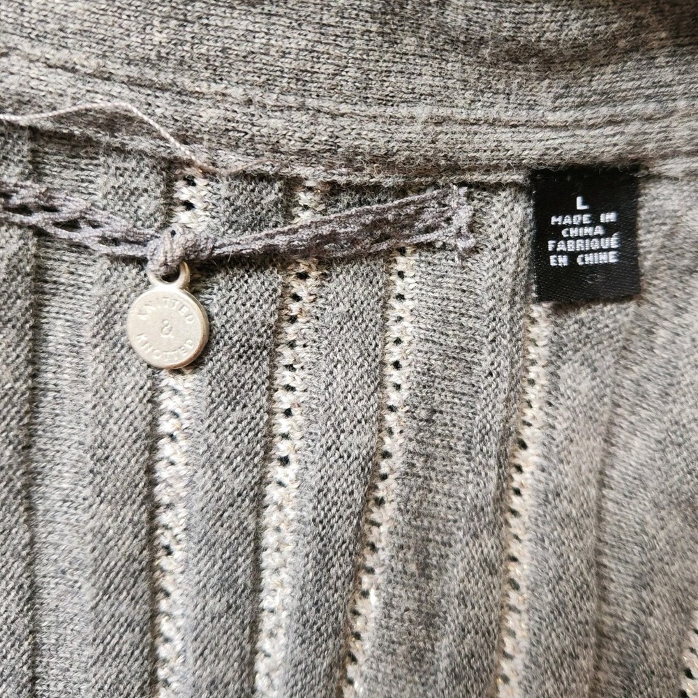 Anthropologie Knitted & Knotted Cardigan Sweater Pleated Open Silver Gray Size L - Picture 4 of 7